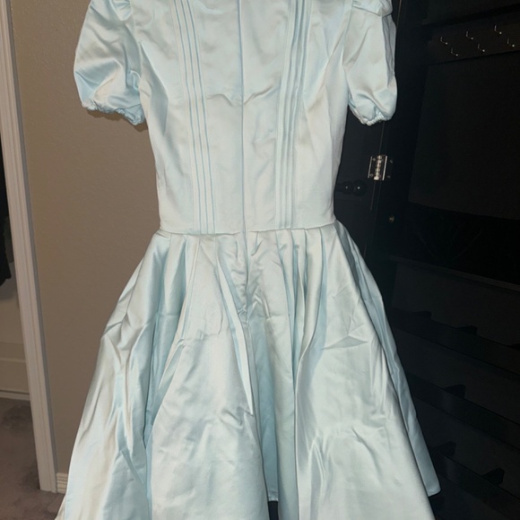 House of CB IMANI Delicate Blue Satin Pleated Mini Dress - Picture 3 of 6